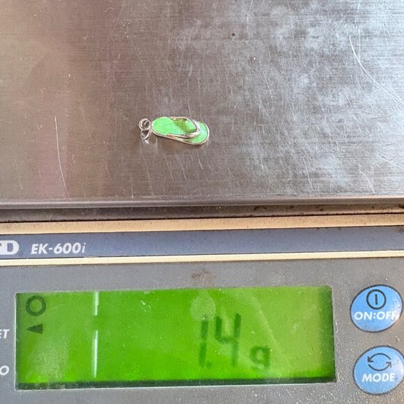 VTG Sterling Silver 925 Green Enamel Flip Flop Sandal Charm Size 0.75" Length - Picture 9 of 9